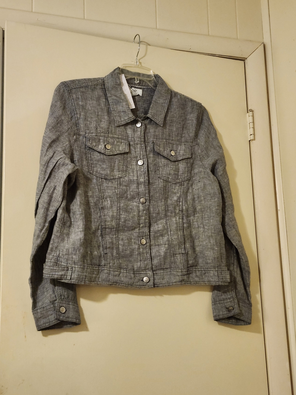 Women's Jones New York JNY 100% Linen Gray Button-Front Utility Jacket Size XL